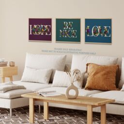 Artery8 Wall Art Print Pack of 3 A4 Be Nice Hope & Love Ocean Purple Blue Floral Blooms Typography Living Room s Set - thumbnail 3