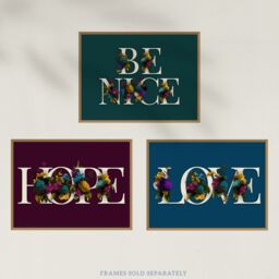 Artery8 Wall Art Print Pack of 3 A4 Be Nice Hope & Love Ocean Purple Blue Floral Blooms Typography Living Room s Set - thumbnail 5