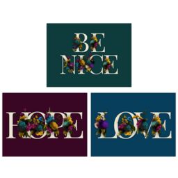Artery8 Wall Art Print Pack of 3 A4 Be Nice Hope & Love Ocean Purple Blue Floral Blooms Typography Living Room s Set - thumbnail 1