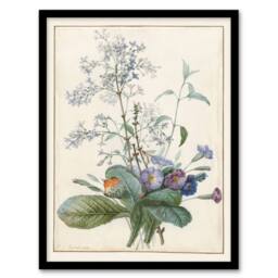 Artery8 Pierre Joseph Redoute Framed Wall Art Bouquet of Flowers with Insects in White - Size: A4 - thumbnail 1