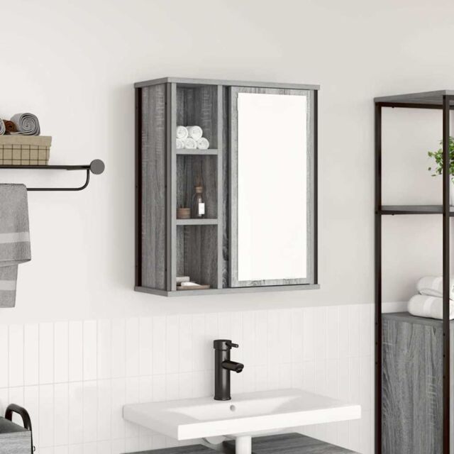 Berkfield Home Bathroom Wall Cabinet with Mirror Grey Sonoma 50x21x60 cm - Size: 50 x 21 x 60 cm - image 1
