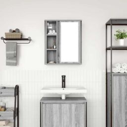 Berkfield Home Bathroom Wall Cabinet with Mirror Grey Sonoma 50x21x60 cm - Size: 50 x 21 x 60 cm - thumbnail 3