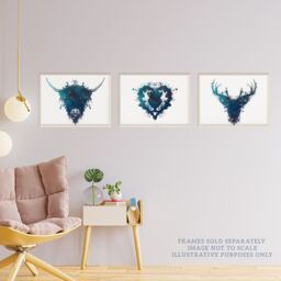 Artery8 Wall Art Print Pack of 3 A4 Ink Splat Thistle Heart Flower Hairy Coo Cow & Stag Celestial Space Scottish Painting Living Room s Set - thumbnail 3