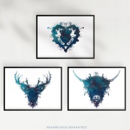 Artery8 Wall Art Print Pack of 3 A4 Ink Splat Thistle Heart Flower Hairy Coo Cow & Stag Celestial Space Scottish Painting Living Room s Set - thumbnail 5