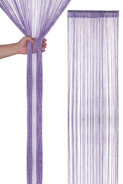 Neel Blue Glitter String Curtain Polyester Fringe Panel Spaghetti Tassel Curtain, 200cm x 90cm in Lilac - Size: 200 cm x 90 cm - image 1