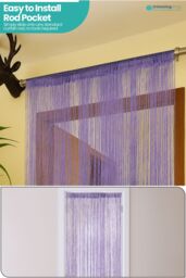 Neel Blue Glitter String Curtain Polyester Fringe Panel Spaghetti Tassel Curtain, 200cm x 90cm in Lilac - Size: 200 cm x 90 cm - thumbnail 6