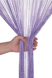 Neel Blue Glitter String Curtain Polyester Fringe Panel Spaghetti Tassel Curtain, 200cm x 90cm in Lilac - Size: 200 cm x 90 cm - thumbnail 5
