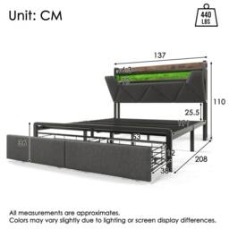 BTM LED Linen Bed with USB-C Charging & Storage Headboard in Grey - Size: Single - thumbnail 2