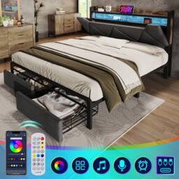 BTM LED Linen Bed with USB-C Charging & Storage Headboard in Grey - Size: Single - thumbnail 3