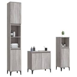 Berkfield Home Modern 3 Piece Bathroom Furniture Set Grey Sonoma Engineered Wood - thumbnail 1