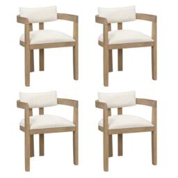 BTM Set of 2/4/6 Solid Wood Dining Chairs Upholstered in textured linen in Natural - Size: 4 Pack - thumbnail 9