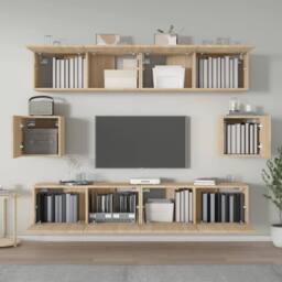 Berkfield Home 6 Piece TV Cabinet Set Sonoma Oak Engineered Wood in Light Tan - thumbnail 3