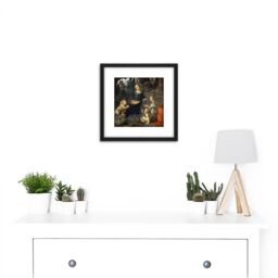 Artery8 Leonardo Da Vinci Virgin Of The Rocks Painting 8X8 Inch Square Wooden Framed Wall Art Print Picture with Mount in Black - thumbnail 2
