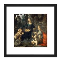 Artery8 Leonardo Da Vinci Virgin Of The Rocks Painting 8X8 Inch Square Wooden Framed Wall Art Print Picture with Mount in Black - thumbnail 1