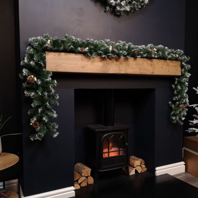 Samuel Alexander 2.7m (9ft) Green Snow Tipped Christmas Garland with White Berries & Pine Cones - image 1