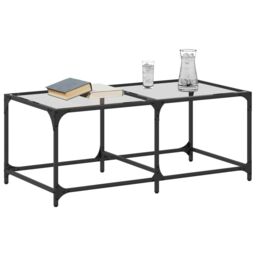 Berkfield Home Coffee Table with Transparent Glass Top 98.5x50x40 cm Steel in Brown - thumbnail 3
