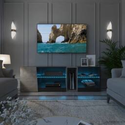 KORVIXA 140cm Modern TV Stand Cabinet in Black - Size: 100 cm - thumbnail 4