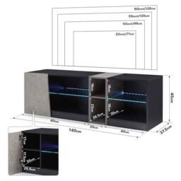 KORVIXA 140cm Modern TV Stand Cabinet in Black - Size: 100 cm - thumbnail 2