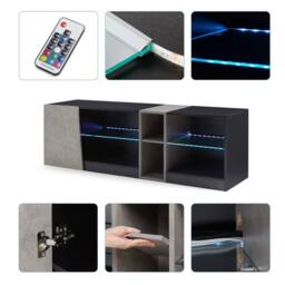 KORVIXA 140cm Modern TV Stand Cabinet in Black - Size: 100 cm - thumbnail 3
