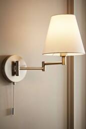 ValueLights Sonia Pair of Swing Arm Wall Lights with Taper Linen Shades & Bulbs in Metallic Silver - thumbnail 4