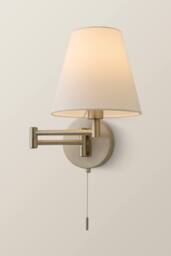 ValueLights Sonia Pair of Swing Arm Wall Lights with Taper Linen Shades & Bulbs in Metallic Silver - thumbnail 2