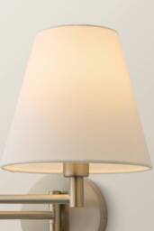ValueLights Sonia Pair of Swing Arm Wall Lights with Taper Linen Shades & Bulbs in Metallic Silver - thumbnail 5