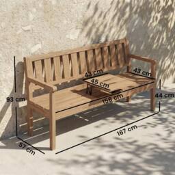 OUTSUNNY Wooden Garden Bench with Table & Hidden Shelf, Teak in Natural - thumbnail 3