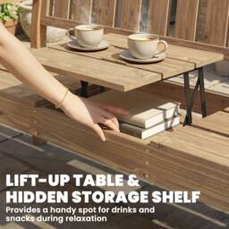 OUTSUNNY Wooden Garden Bench with Table & Hidden Shelf, Teak in Natural - thumbnail 5