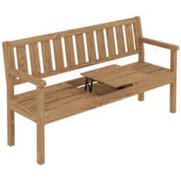 OUTSUNNY Wooden Garden Bench with Table & Hidden Shelf, Teak in Natural - thumbnail 2