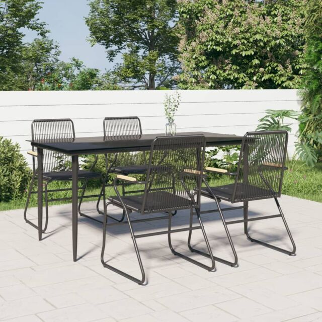 Berkfield Home 5 Piece Garden Dining Set Black PVC Rattan - image 1