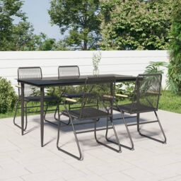 Berkfield Home 5 Piece Garden Dining Set Black PVC Rattan - thumbnail 1