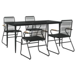 Berkfield Home 5 Piece Garden Dining Set Black PVC Rattan - thumbnail 3