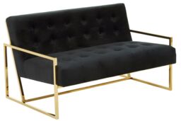 Orsina 2 Seat Velvet Sofa, Button Tufting Sofa, Foam Padded Velvet Upholstery Sofa, Metal Frame Lounge Sofa in Black - thumbnail 2