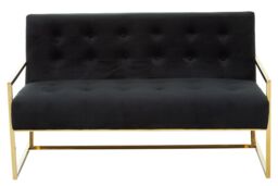 Orsina 2 Seat Velvet Sofa, Button Tufting Sofa, Foam Padded Velvet Upholstery Sofa, Metal Frame Lounge Sofa in Black