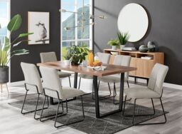 FurnitureboxUK Kylo Large Brown Wood Effect Dining Table & 6 Cream Halleyy Fabric Chairs in Taupe - thumbnail 1