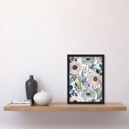 "Artery8 Pink Blue Aster Wildflowers Bright Floral Design Framed Art Print - Size: W12"" x H16""" - thumbnail 4
