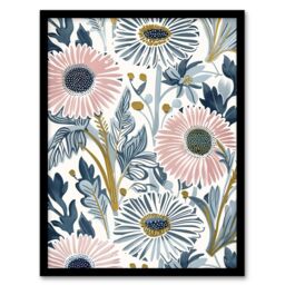 "Artery8 Pink Blue Aster Wildflowers Bright Floral Design Framed Art Print - Size: W12"" x H16""" - thumbnail 1