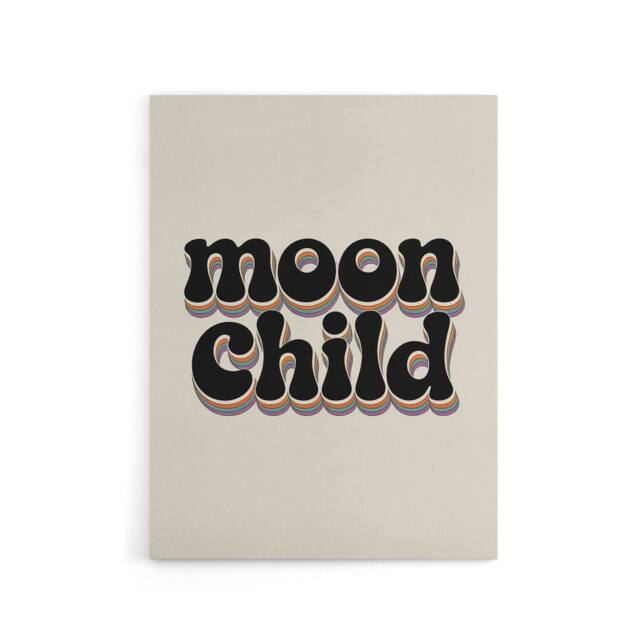 "Artery8 Moon Child Retro Rainbow Font Typography Canvas Wall Art Print in Beige - Size: W18"" x H24""" - image 1