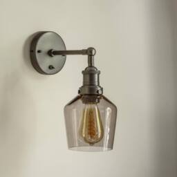 Industville Brooklyn Smoked Glass Schoolhouse Wall Light - 5.5 Inch - Mocha in Dark Grey - Size: Medium - thumbnail 2