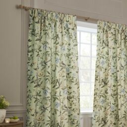Sanderson Porcelain Garden Printed Chenille Room Darkening Pencil Pleat Curtains in Light Green - Size: 229 cm width x 183 cm drop - thumbnail 3