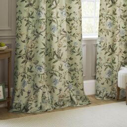 Sanderson Porcelain Garden Printed Chenille Room Darkening Pencil Pleat Curtains in Light Green - Size: 229 cm width x 183 cm drop - thumbnail 4