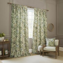 Sanderson Porcelain Garden Printed Chenille Room Darkening Pencil Pleat Curtains in Light Green - Size: 229 cm width x 183 cm drop - thumbnail 2