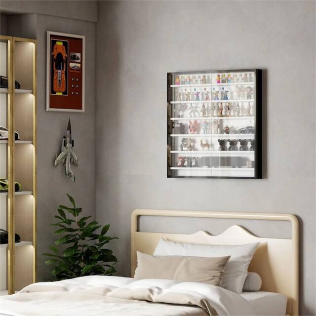 Nordara Black & White 7-Tier Wall Display Cabinet Glass Doors Shelves - Size: 100 cm x 15 cm - image 1