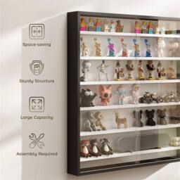 Nordara Black & White 7-Tier Wall Display Cabinet Glass Doors Shelves - Size: 100 cm x 15 cm - thumbnail 3