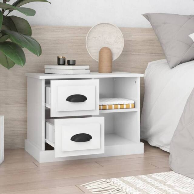 Berkfield Home Elegant Bedside Cabinet High Gloss White 60x35.5x45 cm - image 1