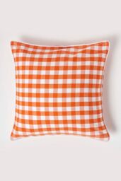 Homescapes Block Check Cotton Gingham Cushion Cover in Orange - Size: 60 cm x 60 cm