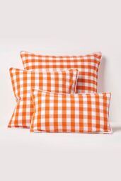Homescapes Block Check Cotton Gingham Cushion Cover in Orange - Size: 60 cm x 60 cm - thumbnail 5
