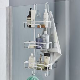 House of Home Shower Caddy Over Door 3 Tier Large Aluminium Bathroom Storage Rack Organiser in White - thumbnail 1