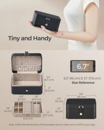 SONGMICS Compact Travel Jewellery Box with Two Layer Storage in Black - thumbnail 2