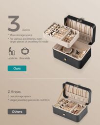 SONGMICS Compact Travel Jewellery Box with Two Layer Storage in Black - thumbnail 3